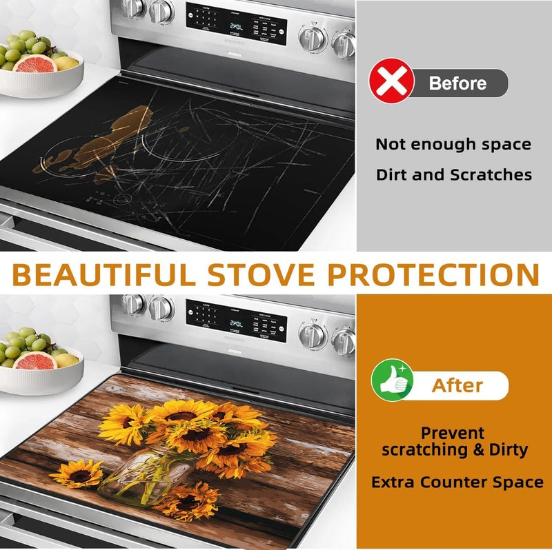 WRTCPOC Vase of Sunflowers Electric Stove Top Cover Protector,Vintage Floral Plant Stove Top Covers for Gas Burners,Cooktop Mat for Ceramic Glass Cooktop Protector,Glass Top Stove Cover - Image 5